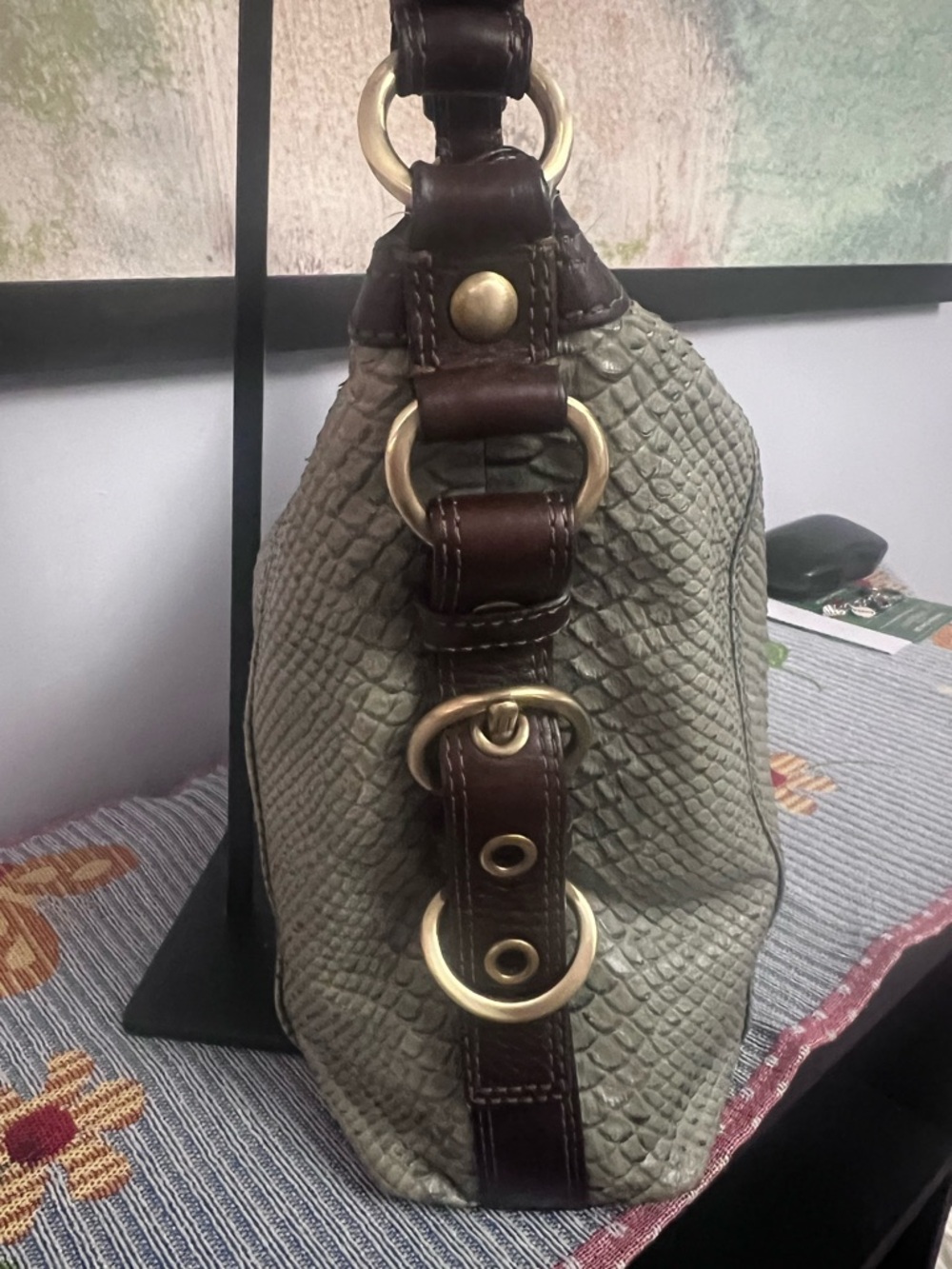 Coach Chelsea Turnlock Light Green Snakeskin Leather Hobo 2007/Y2K - Picture 7 of 14